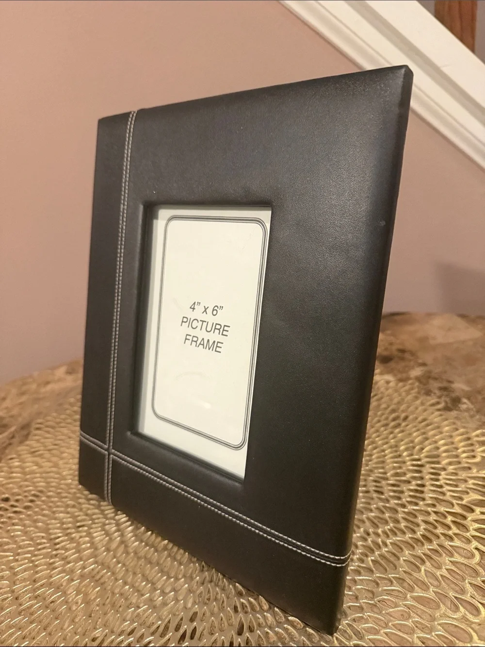 Black Leather 4x6 Picture Frame with White Stitching